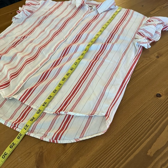 Madewell Button Front Short Cap Flutter Sleeve Top Red White Striped Medium - Picture 3 of 10
